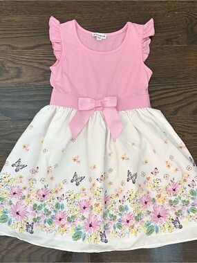 Max & Daisy Girls' Pink Bow-Front Floral Skirt Dress Size 6